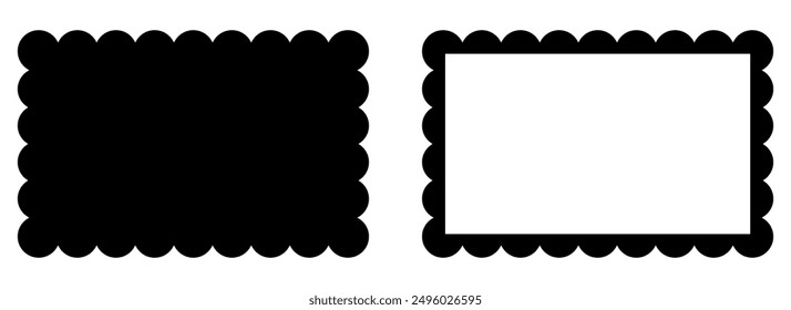 Scalloped rectangle frames template. Clipart image vector illustration isolated on white background.