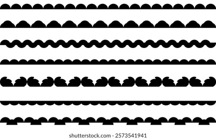 Scalloped rounded border simple divider ornament edge cutout decoration on isolated white background