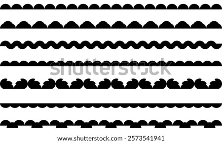 Scalloped rounded border simple divider ornament edge cutout decoration on isolated white background