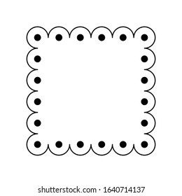 Scalloped square frame with dots outline. Clipart image isolated on white background