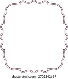 Quadro quadrado recortado com linhas de contorno duplas em arte de linha limpa. Borda ondulada ornamentada formando uma forma de rótulo em branco desenhada em trabalho de traçado suave. Ilustração de vetor de desenhos animados