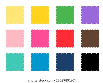 Scalloped square shape multicolored. Clipart image isolated on white background