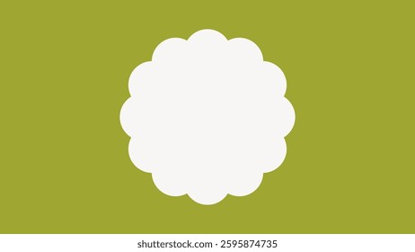 Scalloped white circle on green background. Decorative circle with scalloped edges. Green backdrop highlights the scalloped circle design. Background vector.