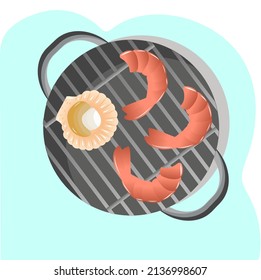 scallops and grilled shrimp vector illustration on a white background.