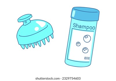 Scalp massager shampoo brush and a shampoo bottle. 