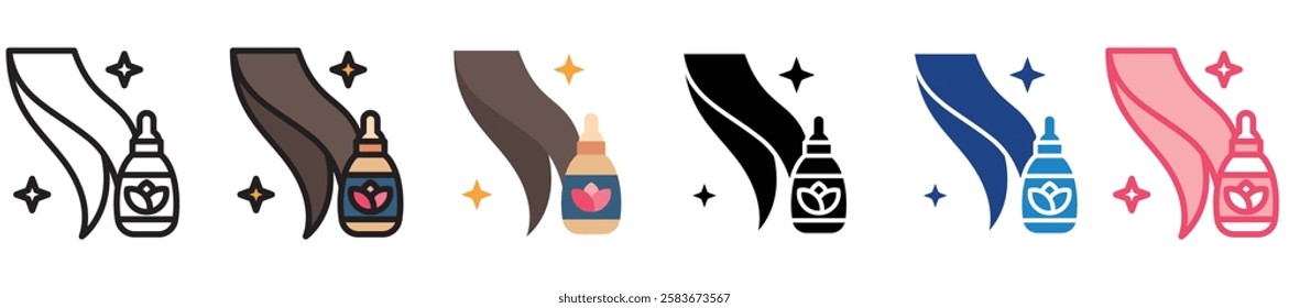 Scalp Oil multi-style color icon, mini or small illustration, use for UI, UX, app and web development, digital or print. for health, beauty, personal care, body treatment.