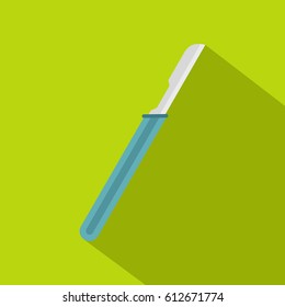 Scalpel with blue handle icon. Flat illustration of scalpel with blue handle vector icon for web isolated on lime background