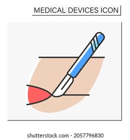  Scalpel color icon. Small knife for surgeon. Medical devices concept. Isolated vector illustration