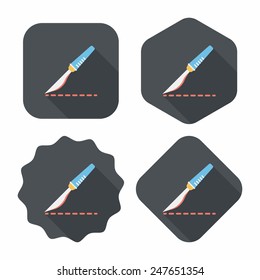 Scalpel cut flat icon with long shadow