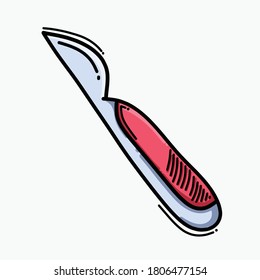 Scalpel doodle Farbe Vektorsymbol. Zeichnen Skizze Illustration handgezeichnet Linie.