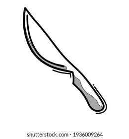 Icono de vector de doodle escalpel. Línea dibujada a mano en la ilustración del esbozo de dibujo.