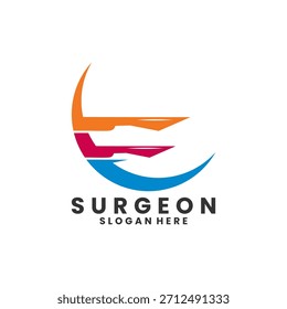 Bisturí con diseño de logotipo de medio círculo. Plantilla creativa del Vector del diseño del logotipo del cirujano