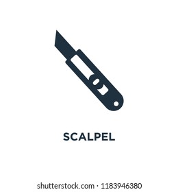 Scalpel icon. Black filled vector illustration. Scalpel symbol on white background. Can be used in web and mobile.