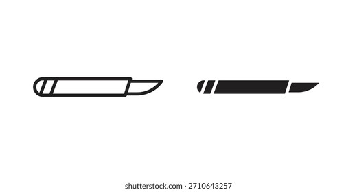 Scalpel icon in a black stroke vector design and flat solid version on white background