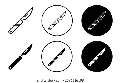 Icono de Scalpel. conjunto de símbolos de corte de herramientas de cirugía médica o de tratamiento médico clínico. bisturí para instrumento quirúrgico por el médico para cortar el logotipo de la línea del vector corporal. signo de cuchillo de cuero cabelludo