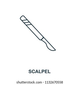 Scalpel icon. Outline style icon design. UI. Illustration of scalpel icon. Pictogram isolated on white. Ready to use in web design, apps, software, print and background.