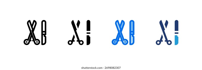 Conjunto de iconos de bisturí colección de estilos múltiples. Ilustración vectorial.