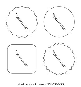 Scalpel icon. Surgeon tool sign. Flat circle, star and emblem buttons. Labels design. Vector