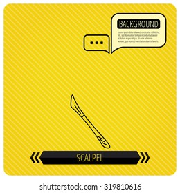 Scalpel icon. Surgeon tool sign. Chat speech bubbles. Orange line background. Vector.