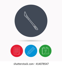 Scalpel icon. Surgeon tool sign. Calendar, pencil or edit and document file signs. Vector