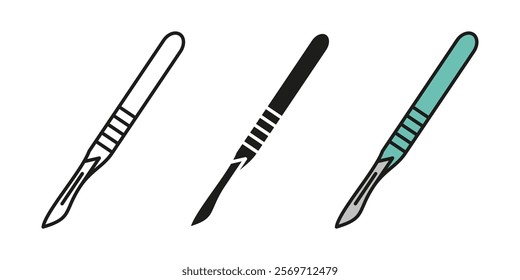 Scalpel icon. Surgery operation symbol. Surgical tool vector illustration. Surgeon blade sign. Sharp scalpel or lancet pictogram. Medical blade equipment isolated concept.