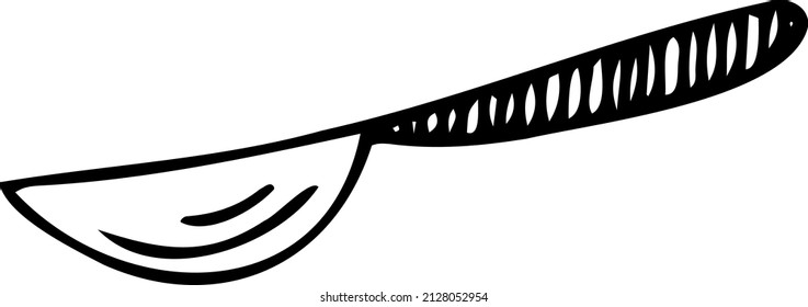 Scalpel, knife. Black and white vector illustration, hand-drawn. Isolated object on a white background. Clipart, template, sketch.