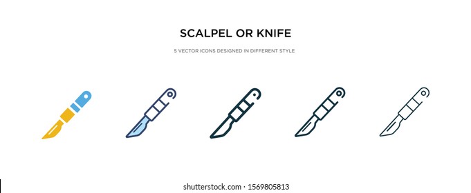 scalpel or knife medical surgery cutting tool icon in different style vector illustration. two colored and black scalpel or knife medical surgery cutting tool vector icons designed in filled,