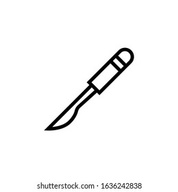 Scalpel or knife medical surgery cutting tool icon  in linear, outline style isolated on white background, Vector icon eps 10
