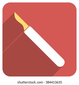 Scalpel long shadow vector icon. Style is a flat symbol on a red rounded square button.