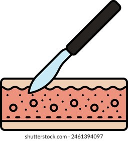 Bisturí que hace el diseño Pequeño del icono del Vector de la incisión, Cosmetología o símbolo del cosmetólogo, signo del esteticista o del esteticista, ilustración común del tratamiento de la belleza, cuchilla quirúrgica que corta el concepto de la piel