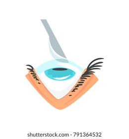 Scalpel Over Human Eye, Eye Surgery And Vision Correction Cartoon Vector Illustration