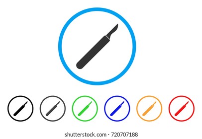 Scalpel rounded icon. Style is a flat scalpel grey symbol inside light blue circle with black, gray, green, blue, red, orange versions. Vector designed for web and software interfaces.