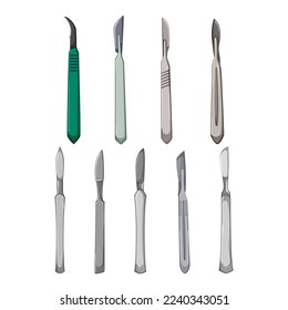 scalpel surgery set cartoon. medical operation, health knife, tool blade, metal cut, hospital scalpel surgery vector illustration