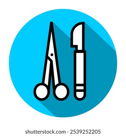 Scalpel and Surgical Scissors Line Art Icon  Vector Illustration of Medical Tools Isolated on White, Ideal for Healthcare Designs, Surgery Icons, Medical Projects, Editable EPS