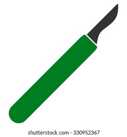 Scalpel vector icon. Style is bicolor flat symbol, green and gray colors, rounded angles, white background.