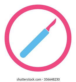 Scalpel vector icon. Style is bicolor flat rounded symbol, pink and blue colors, rounded angles, white background.