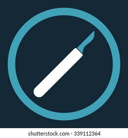Scalpel vector icon. Style is bicolor flat rounded symbol, blue and white colors, rounded angles, dark blue background.