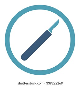 Scalpel vector icon. Style is bicolor flat rounded symbol, cyan and blue colors, rounded angles, white background.