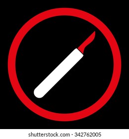 Scalpel vector icon. Style is bicolor flat rounded symbol, red and white colors, rounded angles, black background.