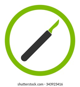 Scalpel vector icon. Style is bicolor flat rounded symbol, eco green and gray colors, rounded angles, white background.