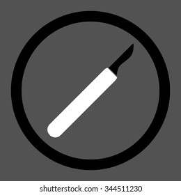 Scalpel vector icon. Style is bicolor flat rounded symbol, black and white colors, rounded angles, gray background.