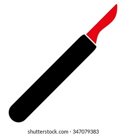 Scalpel vector icon. Style is bicolor flat symbol, intensive red and black colors, rounded angles, white background.