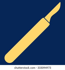 Scalpel vector icon. Style is flat symbol, yellow color, rounded angles, blue background.