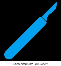Scalpel vector icon. Style is flat symbol, blue color, rounded angles, black background.