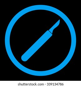 Scalpel vector icon. Style is flat rounded symbol, blue color, rounded angles, black background.