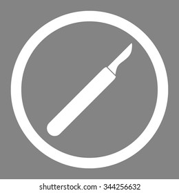 Scalpel vector icon. Style is flat rounded symbol, white color, rounded angles, gray background.