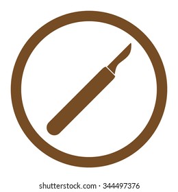 Scalpel vector icon. Style is flat rounded symbol, brown color, rounded angles, white background.