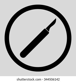 Scalpel vector icon. Style is flat rounded symbol, black color, rounded angles, light gray background.