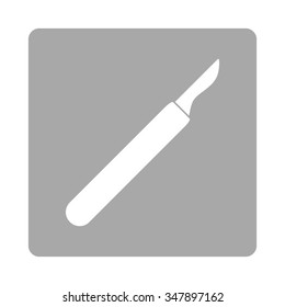 Scalpel vector icon. Style is flat rounded square button, white and silver colors, white background.