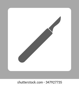 Scalpel vector icon. Style is flat rounded square button, dark gray and white colors, silver background.